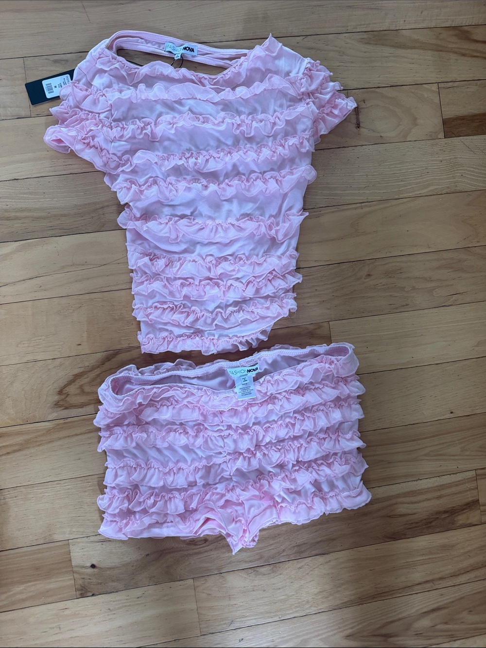 Fashion Nova Light Pink Ruffle Crop Top Set